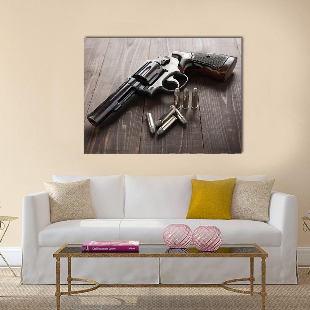 Revolver With Bullets Canvas Wall Art-1 Piece-Gallery Wrap-48" x 32"-Tiaracle