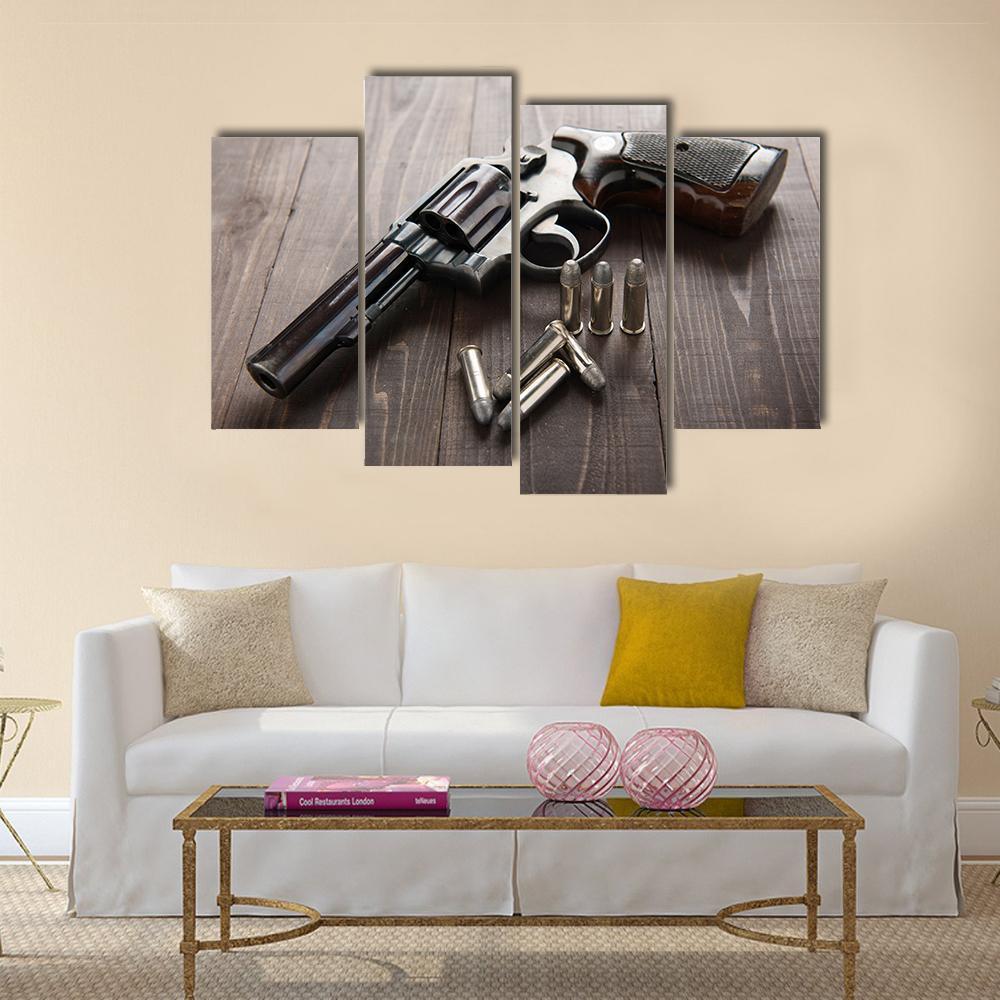 Revolver With Bullets Canvas Wall Art-4 Pop-Gallery Wrap-50" x 32"-Tiaracle
