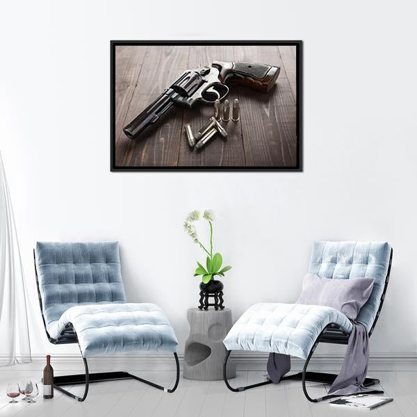 Revolver With Bullets Canvas Wall Art-1 Piece-Floating Frame-24" x 16"-Tiaracle