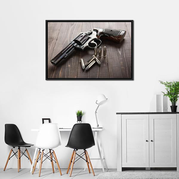 Revolver With Bullets Canvas Wall Art-3 Horizontal-Gallery Wrap-25" x 16"-Tiaracle