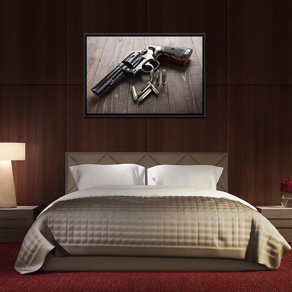 Revolver With Bullets Canvas Wall Art-3 Horizontal-Gallery Wrap-25" x 16"-Tiaracle