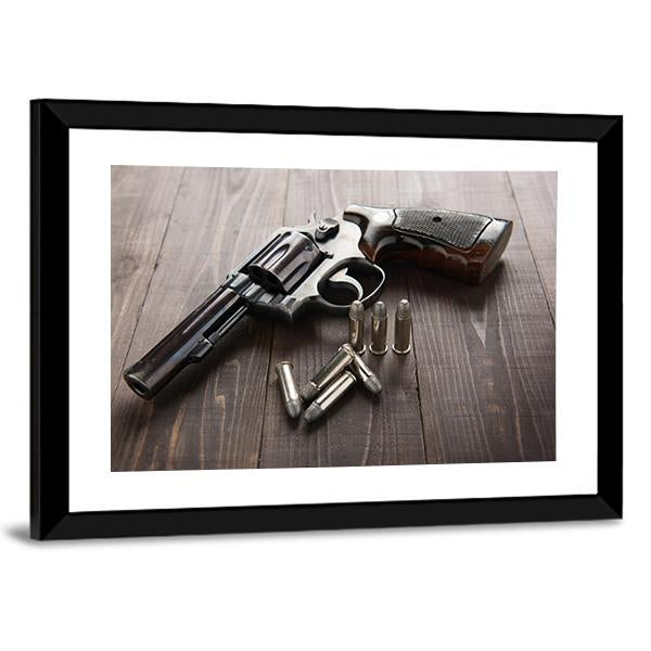 Revolver With Bullets Canvas Wall Art-3 Horizontal-Gallery Wrap-25" x 16"-Tiaracle