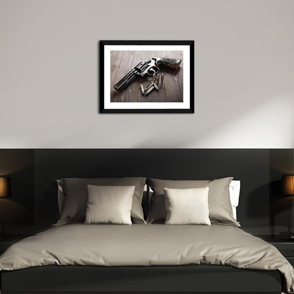 Revolver With Bullets Canvas Wall Art-3 Horizontal-Gallery Wrap-25" x 16"-Tiaracle