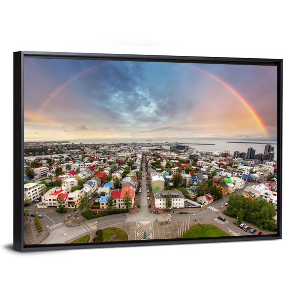 Reykjavik Cityspace In Iceland Canvas Wall Art-3 Horizontal-Gallery Wrap-25" x 16"-Tiaracle