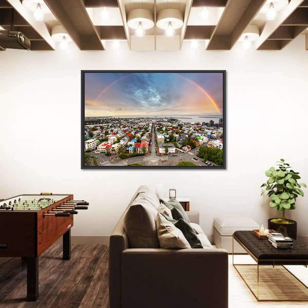 Reykjavik Cityspace In Iceland Canvas Wall Art-3 Horizontal-Gallery Wrap-25" x 16"-Tiaracle