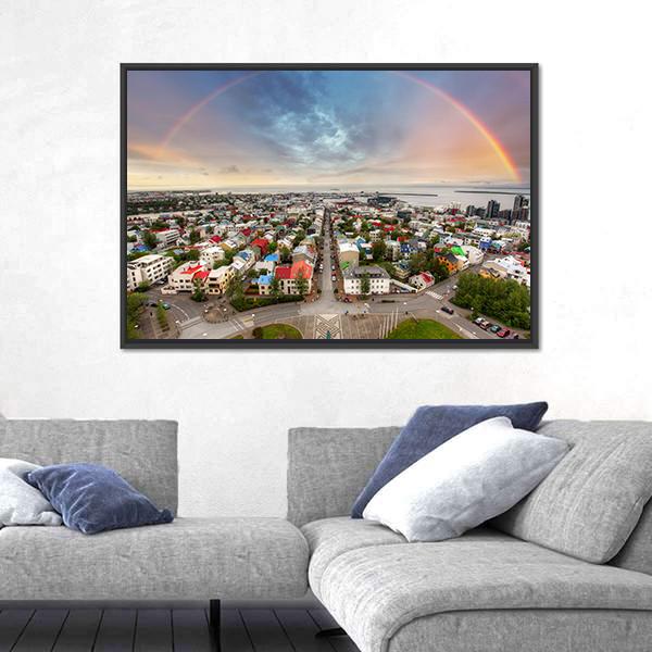 Reykjavik Cityspace In Iceland Canvas Wall Art-3 Horizontal-Gallery Wrap-25" x 16"-Tiaracle