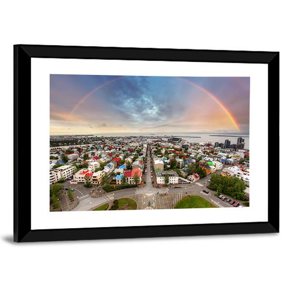 Reykjavik Cityspace In Iceland Canvas Wall Art-3 Horizontal-Gallery Wrap-25" x 16"-Tiaracle