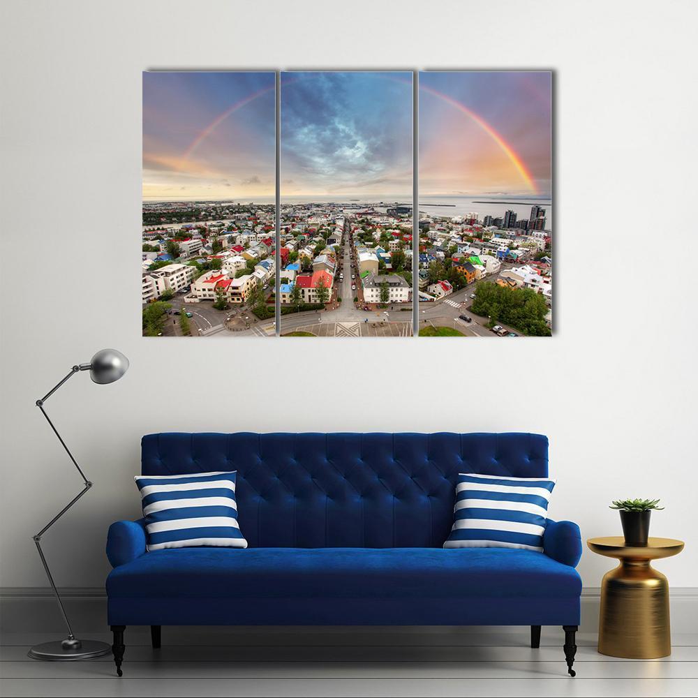 Reykjavik Cityspace In Iceland Canvas Wall Art-3 Horizontal-Gallery Wrap-37" x 24"-Tiaracle