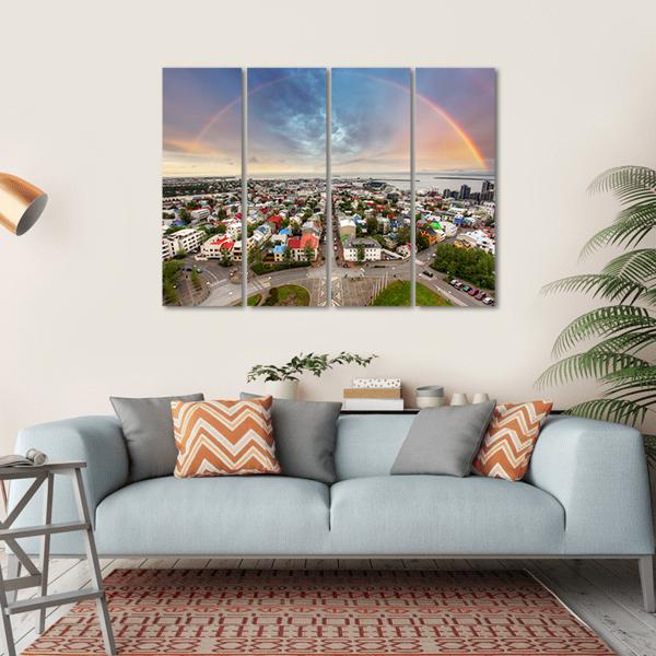 Reykjavik Cityspace In Iceland Canvas Wall Art-4 Horizontal-Gallery Wrap-34" x 24"-Tiaracle