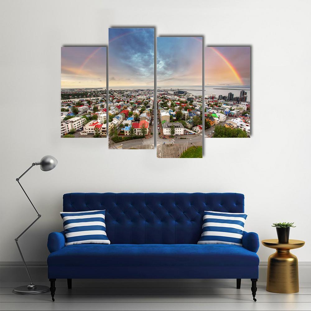 Reykjavik Cityspace In Iceland Canvas Wall Art-4 Pop-Gallery Wrap-50" x 32"-Tiaracle