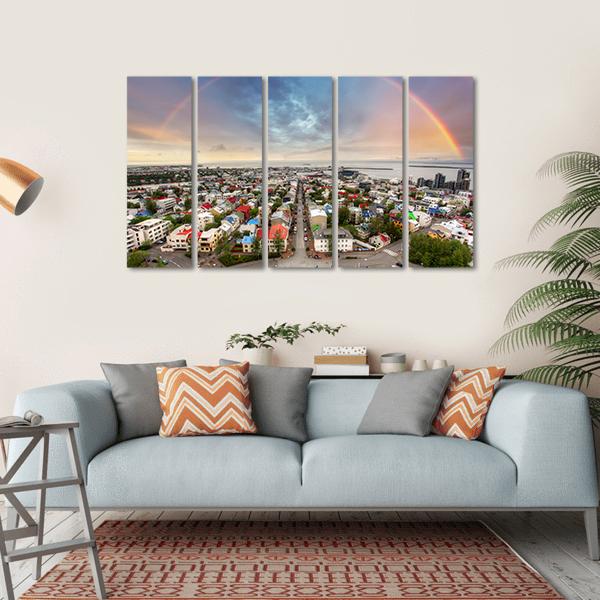 Reykjavik Cityspace In Iceland Canvas Wall Art-5 Horizontal-Gallery Wrap-22" x 12"-Tiaracle