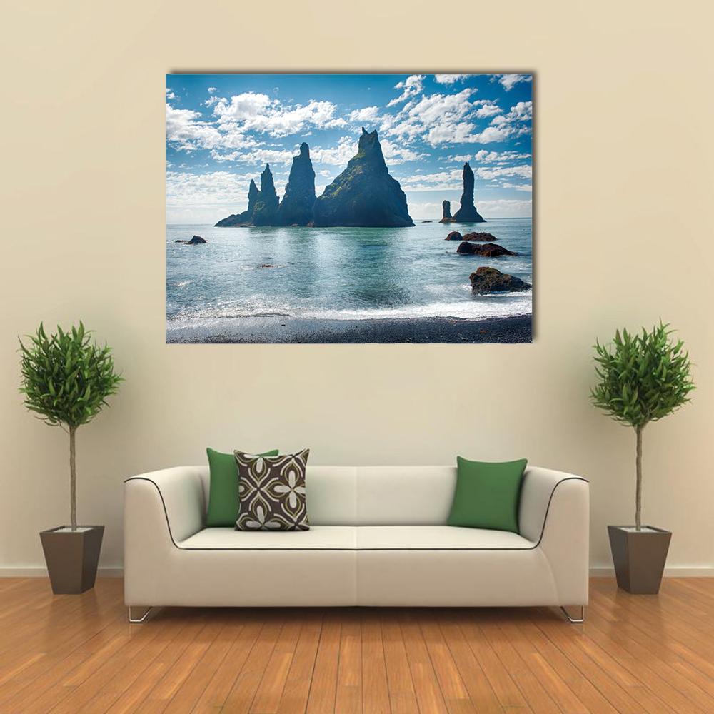 Reynisdrangar Rock Formations in Iceland Canvas Wall Art-1 Piece-Gallery Wrap-36" x 24"-Tiaracle