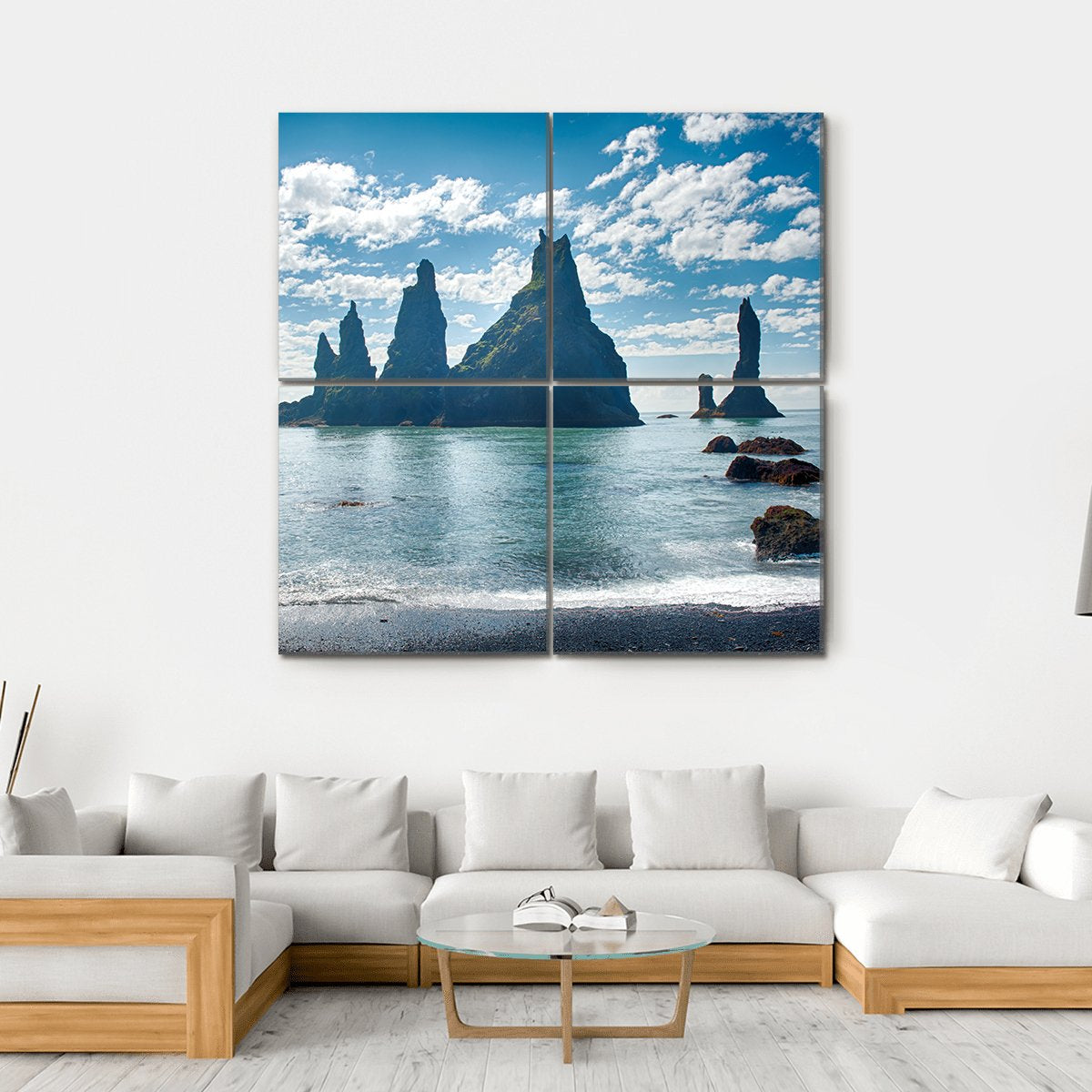 Reynisdrangar Rock Formations in Iceland Canvas Wall Art-4 Square-Gallery Wrap-17" x 17"-Tiaracle