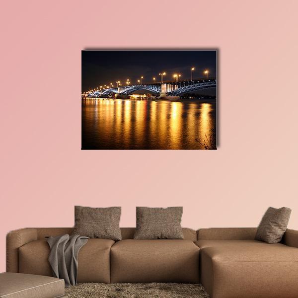 Rhine Bridge At Night Canvas Wall Art-1 Piece-Gallery Wrap-48" x 32"-Tiaracle