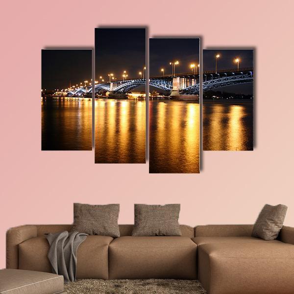 Rhine Bridge At Night Canvas Wall Art-4 Pop-Gallery Wrap-50" x 32"-Tiaracle
