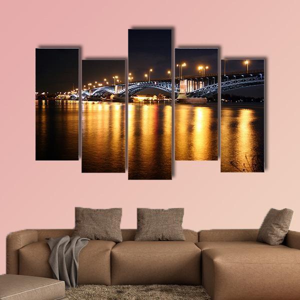Rhine Bridge At Night Canvas Wall Art-5 Pop-Gallery Wrap-47" x 32"-Tiaracle