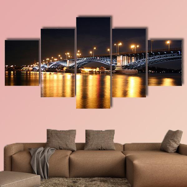 Rhine Bridge At Night Canvas Wall Art-5 Star-Gallery Wrap-62" x 32"-Tiaracle