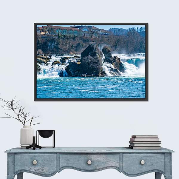 Rhine Falls In The Rhine River Canvas Wall Art-1 Piece-Floating Frame-24" x 16"-Tiaracle