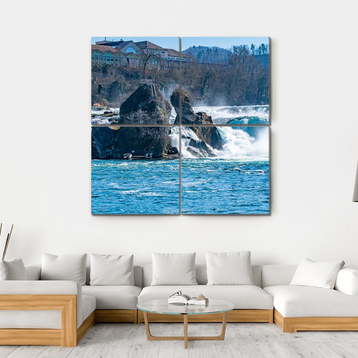 Rhine Falls In The Rhine River Canvas Wall Art-4 Square-Gallery Wrap-17" x 17"-Tiaracle