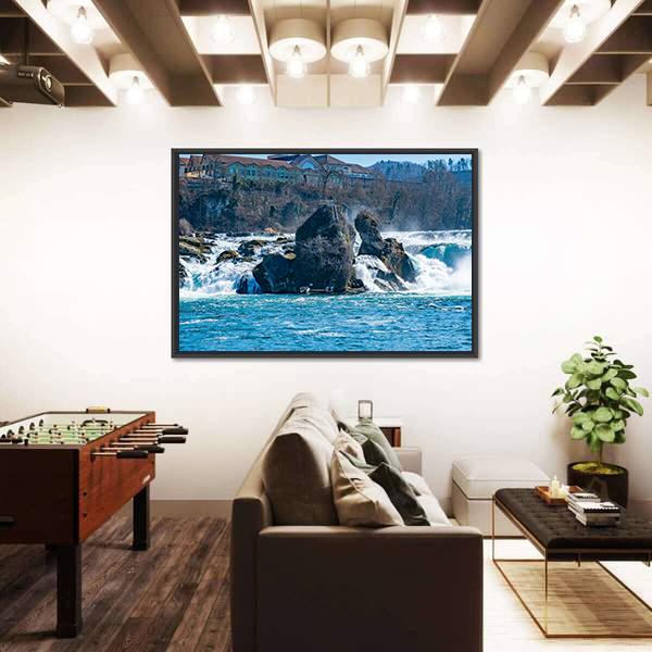 Rhine Falls In The Rhine River Canvas Wall Art-3 Horizontal-Gallery Wrap-25" x 16"-Tiaracle