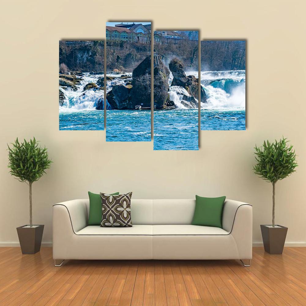 Rhine Falls In The Rhine River Canvas Wall Art-4 Pop-Gallery Wrap-50" x 32"-Tiaracle