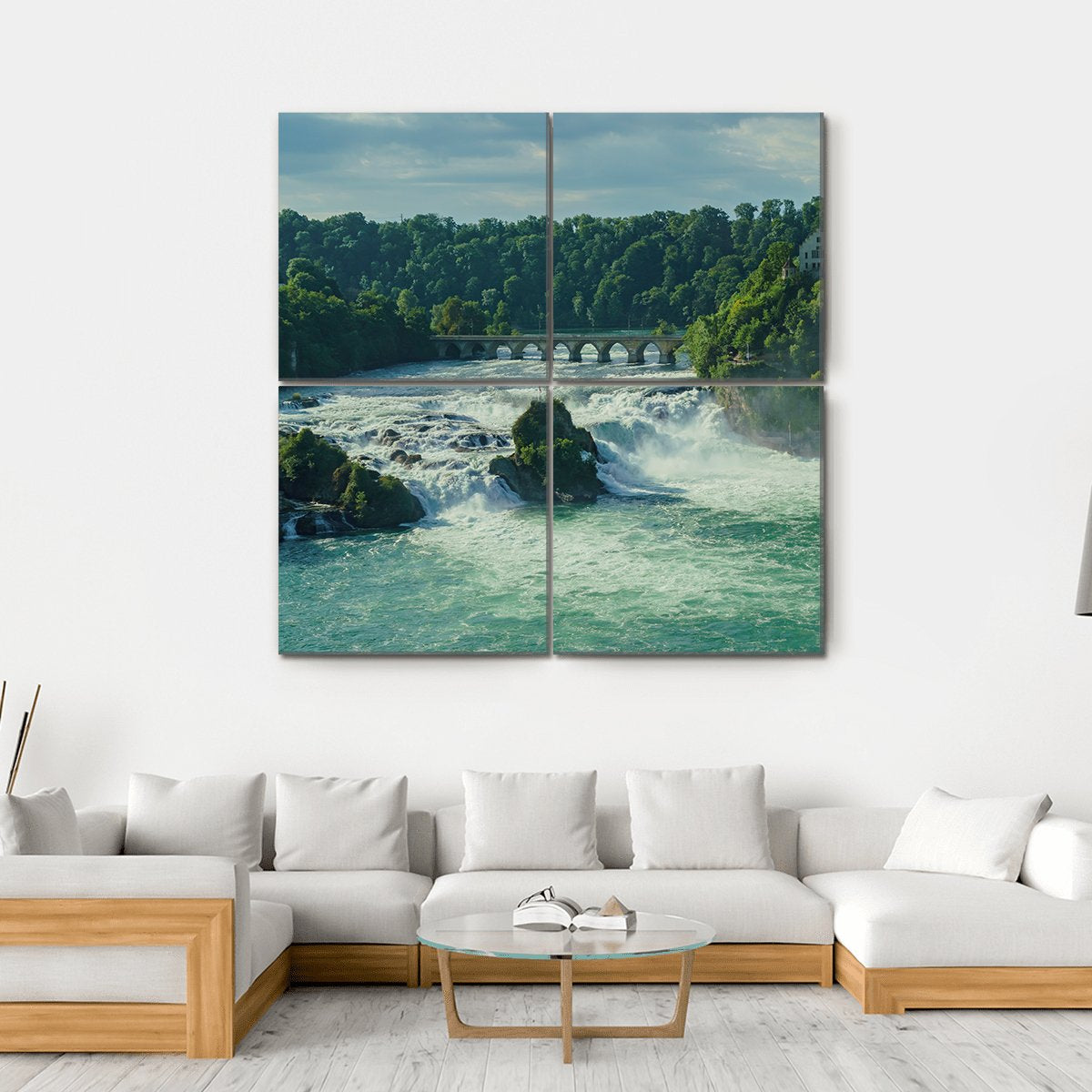 Rhine Falls With Laufen Castle In Zurich Canvas Wall Art-4 Square-Gallery Wrap-17" x 17"-Tiaracle