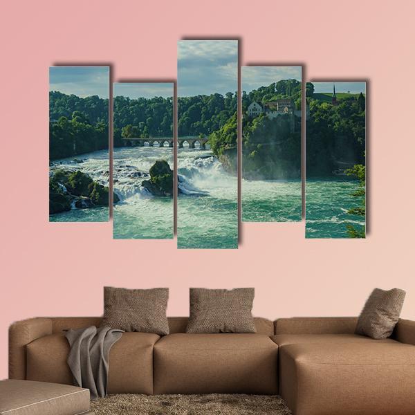 Rhine Falls With Laufen Castle In Zurich Canvas Wall Art-5 Pop-Gallery Wrap-47" x 32"-Tiaracle