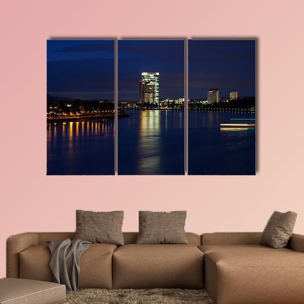 Rhine River At Night Canvas Wall Art-3 Horizontal-Gallery Wrap-25" x 16"-Tiaracle