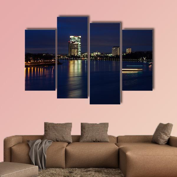 Rhine River At Night Canvas Wall Art-4 Pop-Gallery Wrap-50" x 32"-Tiaracle