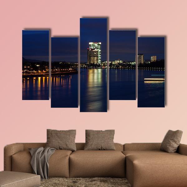 Rhine River At Night Canvas Wall Art-5 Pop-Gallery Wrap-47" x 32"-Tiaracle
