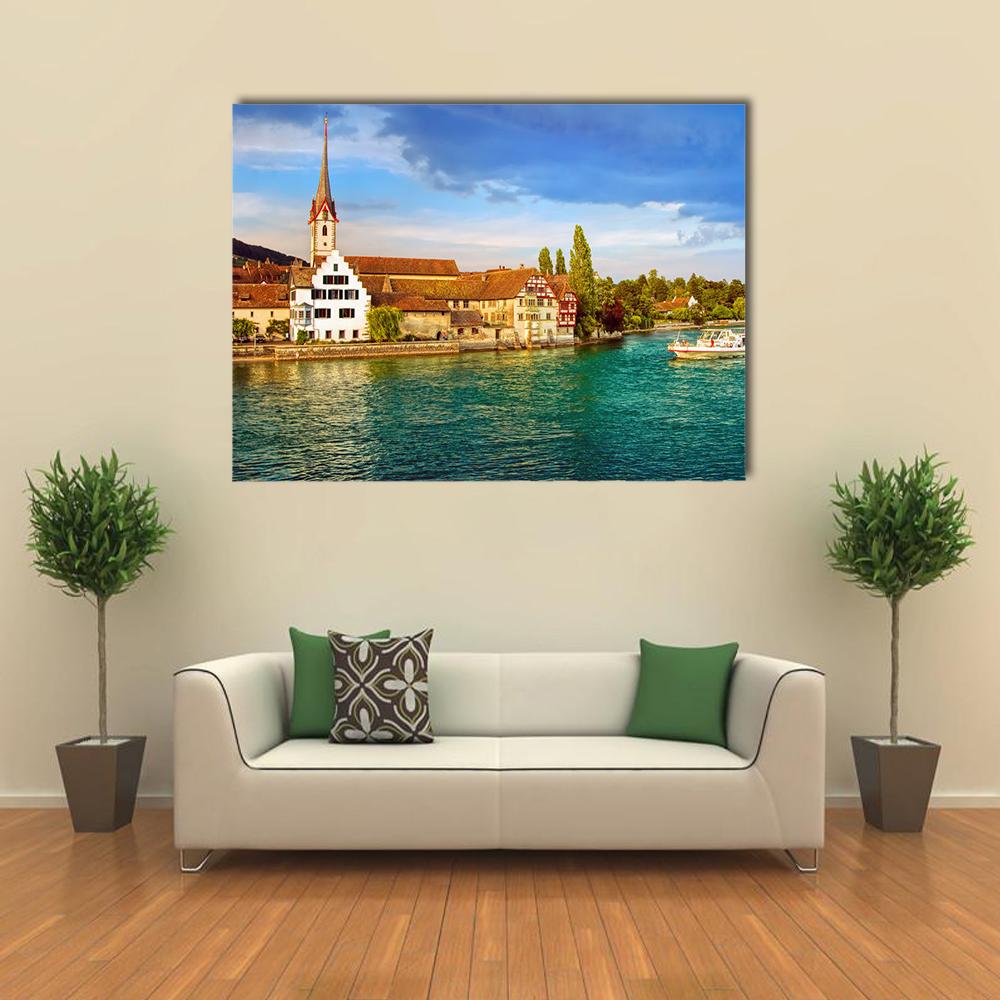 Rhine River Switzerland Canvas Wall Art-1 Piece-Gallery Wrap-36" x 24"-Tiaracle