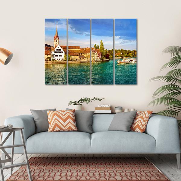 Rhine River Switzerland Canvas Wall Art-4 Horizontal-Gallery Wrap-34" x 24"-Tiaracle