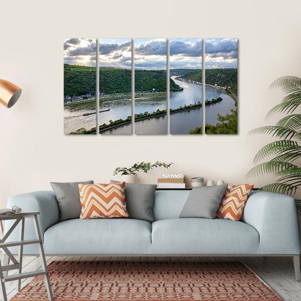 Rhine Valley Landscape Canvas Wall Art-5 Horizontal-Gallery Wrap-22" x 12"-Tiaracle