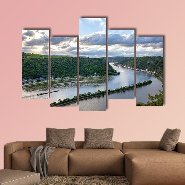 Rhine Valley Landscape Canvas Wall Art-5 Pop-Gallery Wrap-47" x 32"-Tiaracle