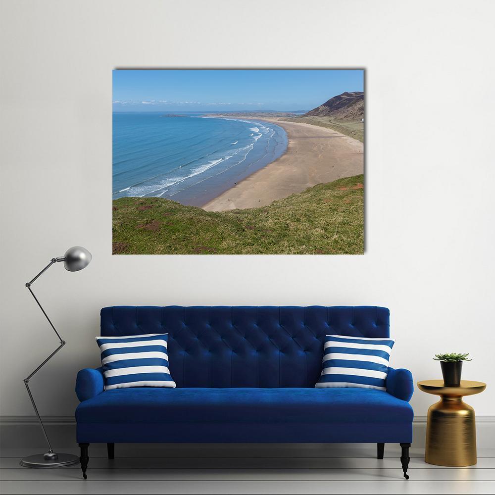 Rhossili Bay Beach Canvas Wall Art-1 Piece-Gallery Wrap-48" x 32"-Tiaracle
