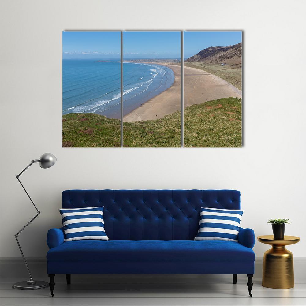 Rhossili Bay Beach Canvas Wall Art-3 Horizontal-Gallery Wrap-37" x 24"-Tiaracle