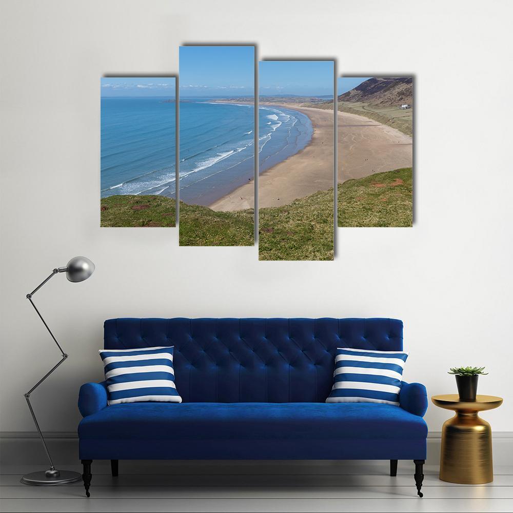 Rhossili Bay Beach Canvas Wall Art-4 Pop-Gallery Wrap-50" x 32"-Tiaracle