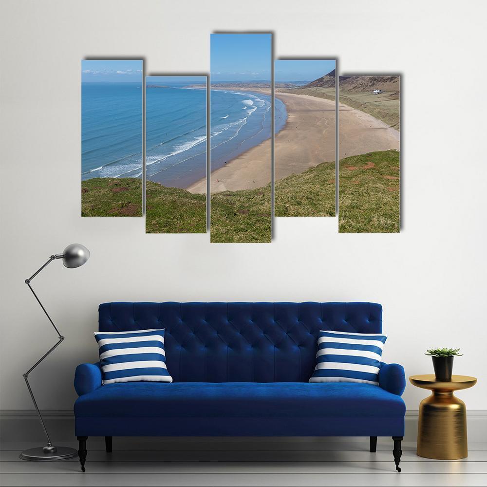 Rhossili Bay Beach Canvas Wall Art-5 Pop-Gallery Wrap-47" x 32"-Tiaracle