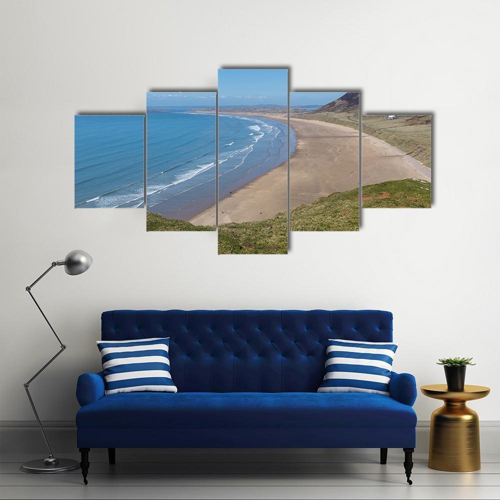 Rhossili Bay Beach Canvas Wall Art-4 Pop-Gallery Wrap-50" x 32"-Tiaracle