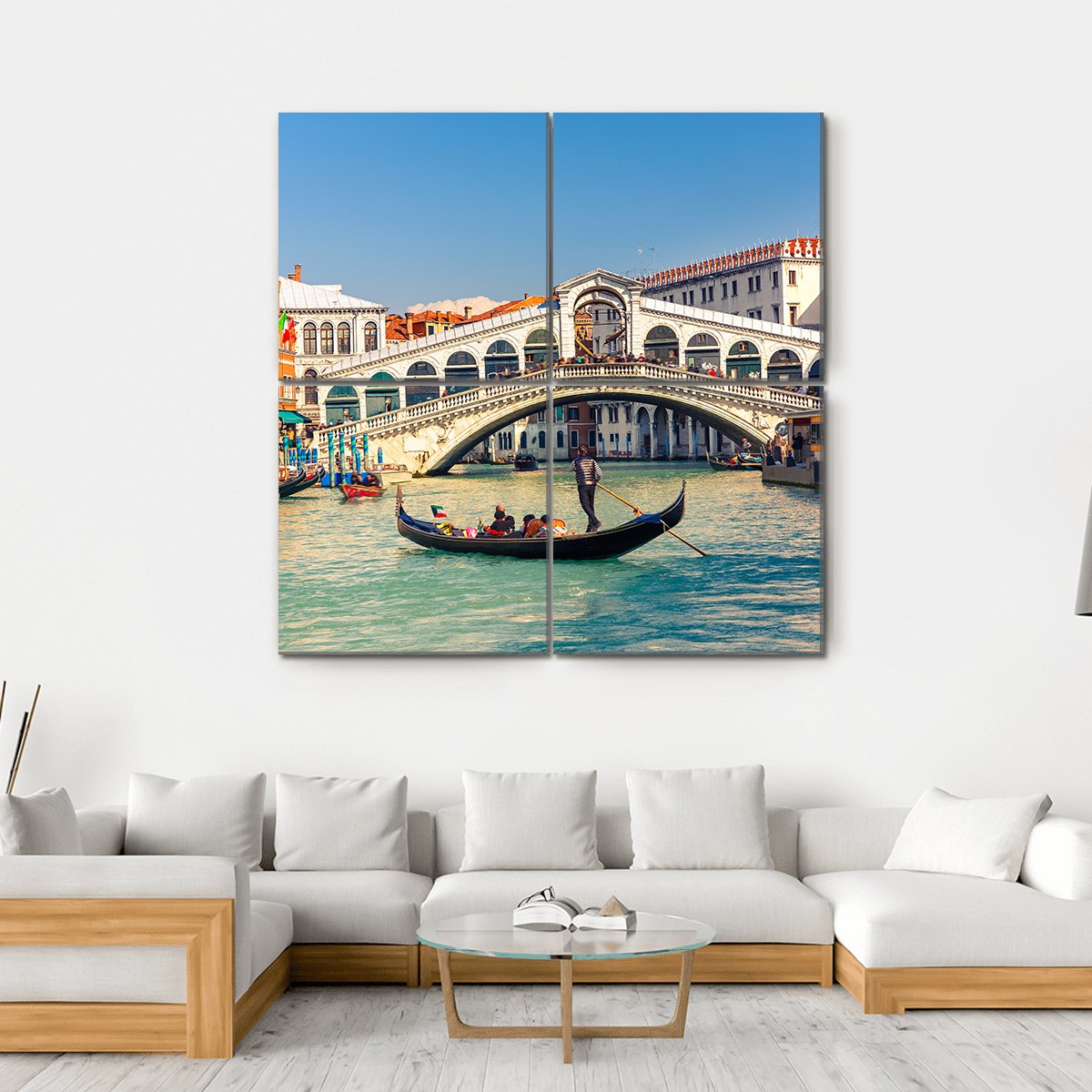 Rialto Bridge In Venice Canvas Wall Art-4 Square-Gallery Wrap-17" x 17"-Tiaracle