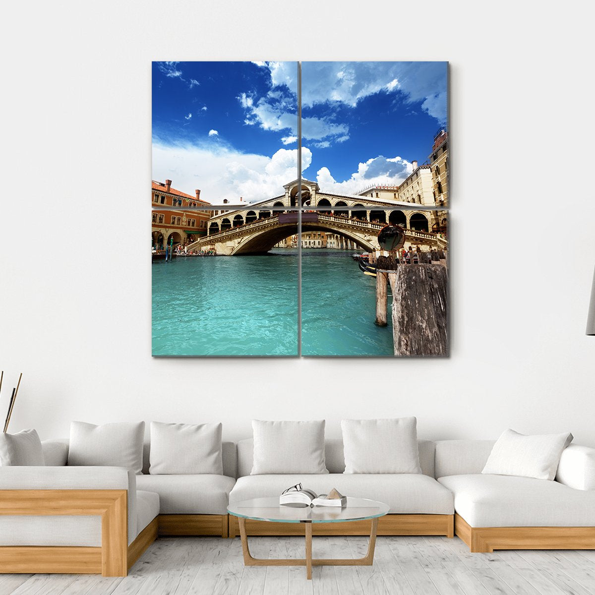 Rialto Bridge In Venice Italy Canvas Wall Art-4 Square-Gallery Wrap-17" x 17"-Tiaracle