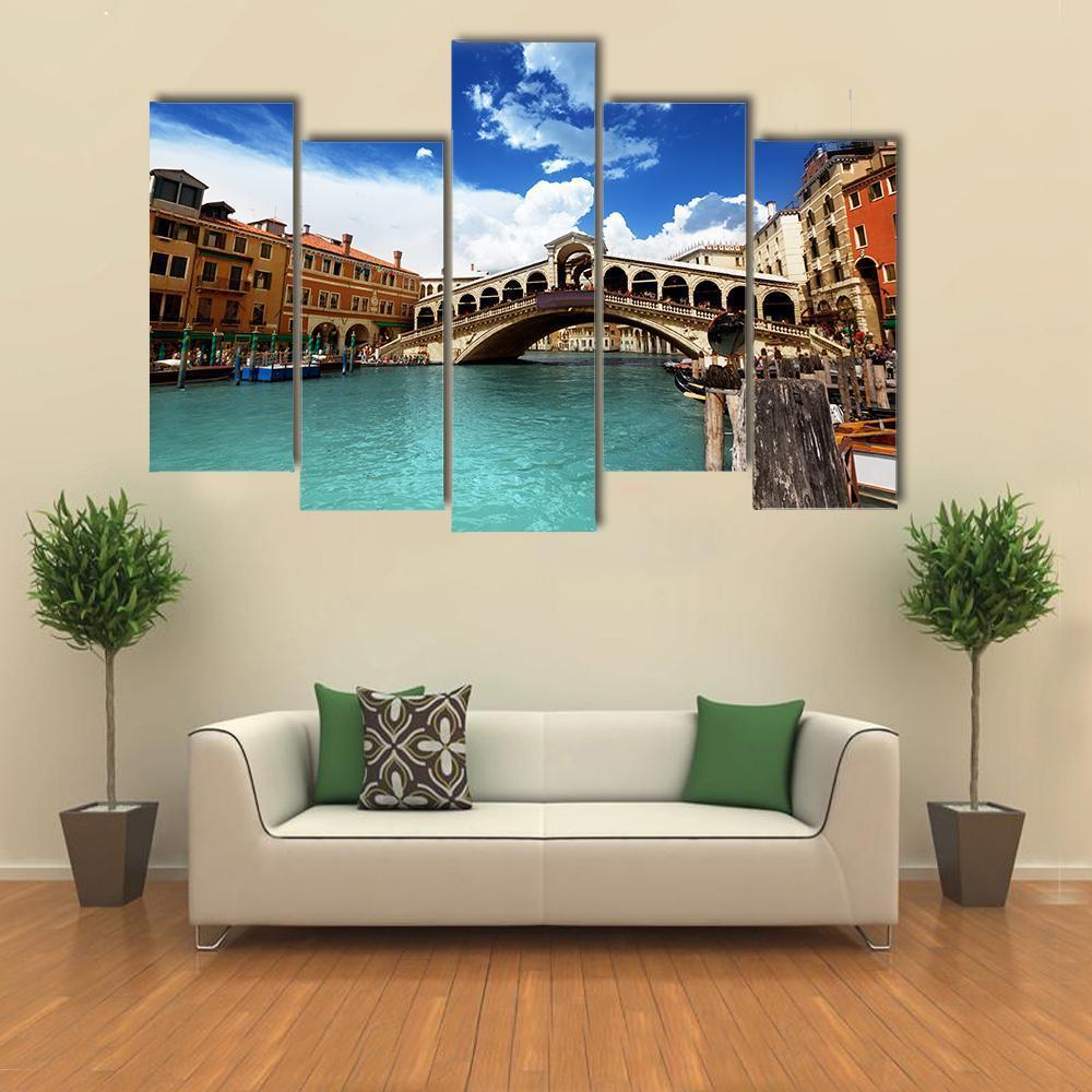 Rialto Bridge In Venice Italy Canvas Wall Art-5 Pop-Gallery Wrap-47" x 32"-Tiaracle