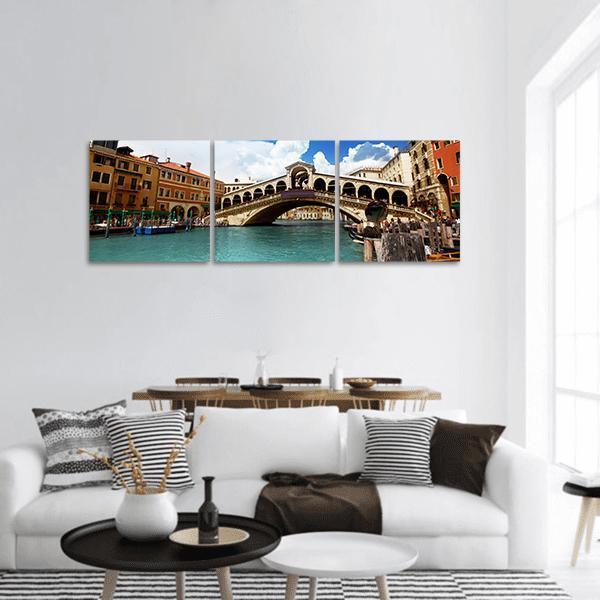 Rialto Bridge In Venice Italy Panoramic Canvas Wall Art-3 Piece-25" x 08"-Tiaracle