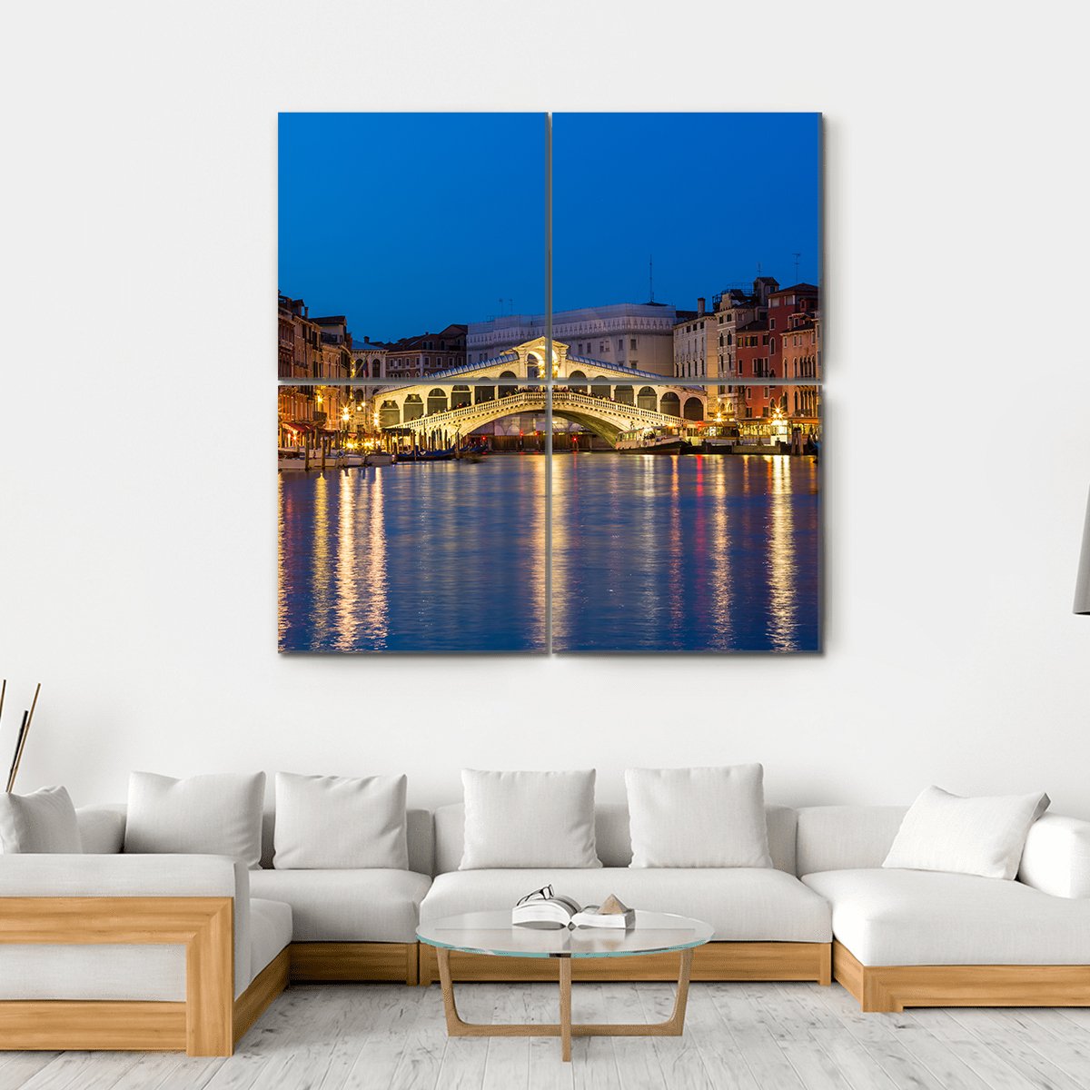Rialto Bridge Italy Canvas Wall Art-4 Square-Gallery Wrap-17" x 17"-Tiaracle