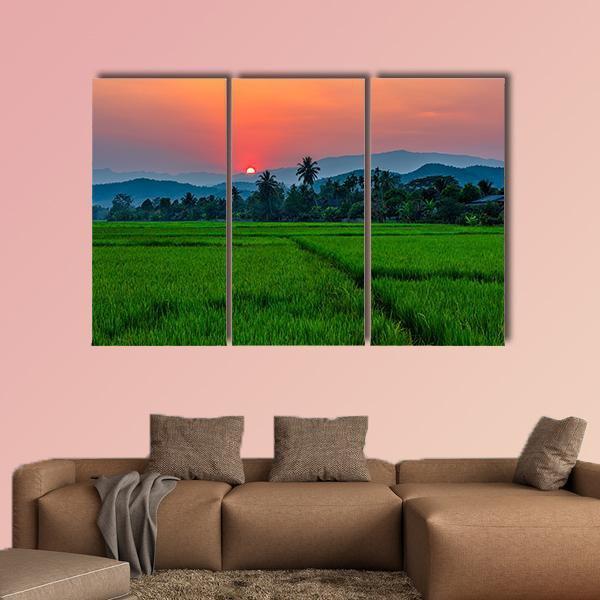 Rice Field Mae Kon At Sunset In Chiang Rai In Thailand Canvas Wall Art-3 Horizontal-Gallery Wrap-37" x 24"-Tiaracle