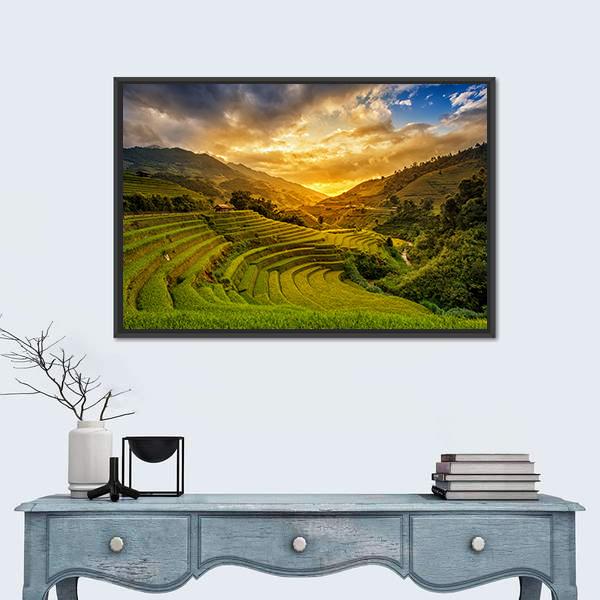 Rice Fields On Terrace Canvas Wall Art-1 Piece-Floating Frame-24" x 16"-Tiaracle