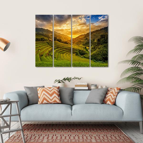Rice Fields On Terrace Canvas Wall Art-4 Horizontal-Gallery Wrap-34" x 24"-Tiaracle