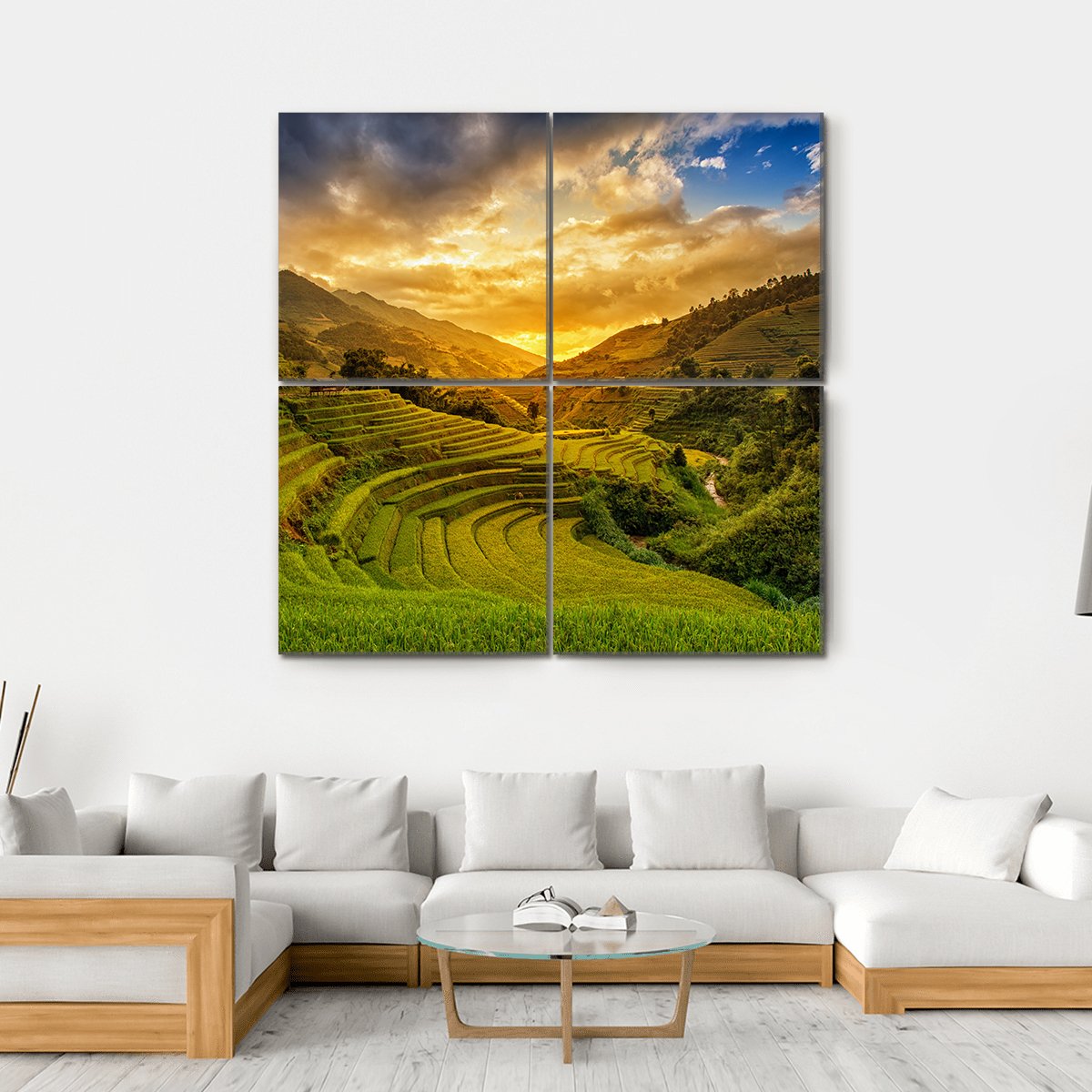 Rice Fields On Terrace Canvas Wall Art-4 Square-Gallery Wrap-17" x 17"-Tiaracle