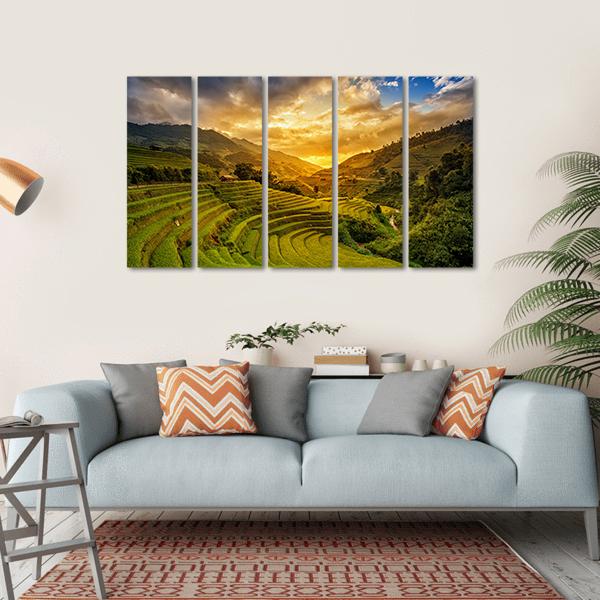 Rice Fields On Terrace Canvas Wall Art-5 Horizontal-Gallery Wrap-22" x 12"-Tiaracle