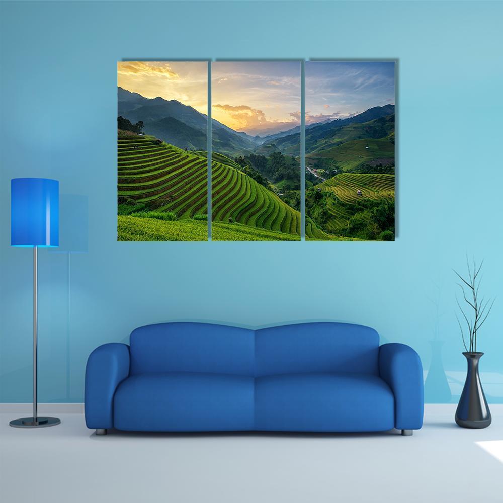 Rice Fields On Terrace In Rainy Season In Vietnam Canvas Wall Art-3 Horizontal-Gallery Wrap-37" x 24"-Tiaracle